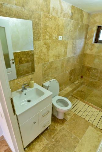 a bathroom with a toilet and a sink at Agropensiune Lupu 