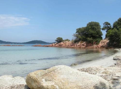 a beach with rocks and trees in the water at CASA ANPÀ Maison Vue Mer in Lecci