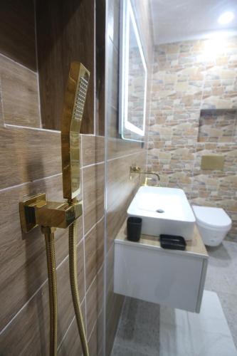 a bathroom with a sink and a toilet at Stef & Stam Nerantzis in Himare