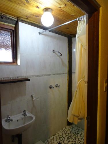 a bathroom with a sink and a shower at Abba Game Lodge in Modimolle