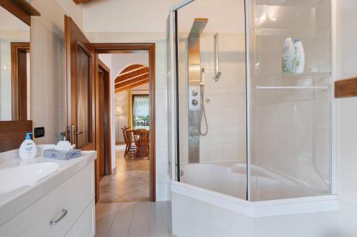 a bathroom with a shower and a sink at Case Vacanza Newmood - Intera Villa in Aymavilles