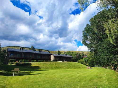 a house on a grassy hill with a large yard at Planta Baja con jardín y piscina junto a Llivia in Estavar