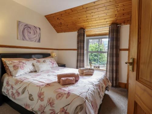 a bedroom with a bed in a room with a window at Cae Tanws Bach in Dolgellau