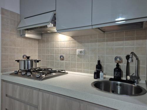 Una encimera de cocina con un fregadero y una estufa. en Casa Stile Libero 23 Arcore FS-GP Monza-Milano-Lecco, en Arcore