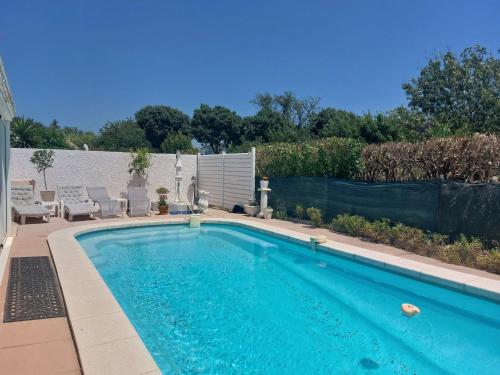 a swimming pool with blue water in a backyard at Holiday Home Ste Claire by Interhome in Solliès-Pont