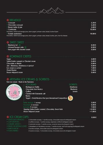 a page of a menu for a restaurant at Hôtel Le Bois Joli in Cauterets