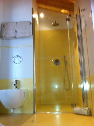 a bathroom with a shower and a sink at Relais Fior di Bosco in Folgaria
