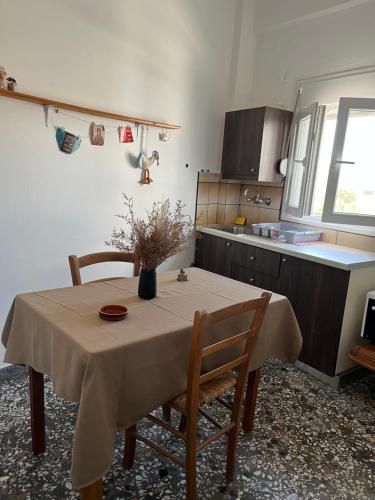 a kitchen with a table with two chairs and a table sidx sidx sidx at Anna grandmas house in Zarós