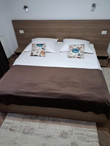a large bed with two pillows on top of it at Pensiunea Casa Alexandra in Vatra Dornei