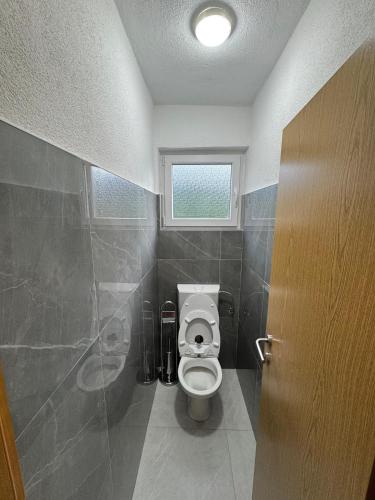 a bathroom with a toilet and a window at Villa Nature Konjic in Konjic