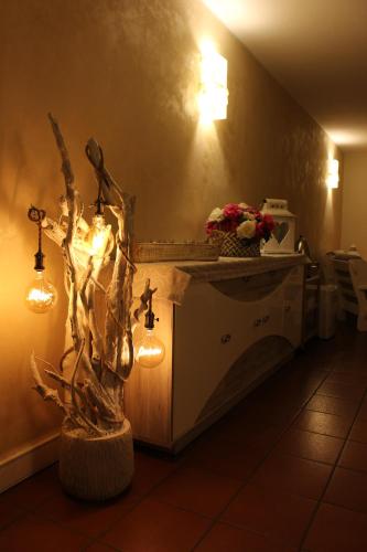 łazienka z blatem z oświetleniem i rośliną w obiekcie B&B Villa dei Cigni Reali w mieście Carpi