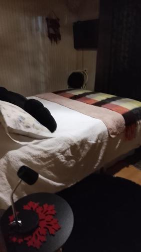 two beds sitting next to each other in a room at Cabañas Alturas Chillan Benjamin in Recinto