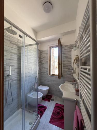 a bathroom with a shower and a toilet and a sink at Corte San Giovanni - Alloggio per vacanza perfetta in Vietri sul Mare