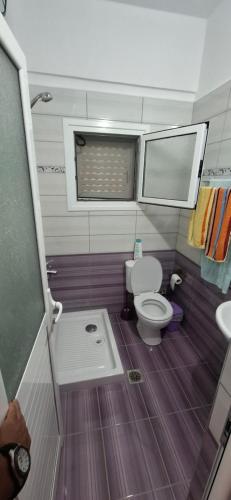 a small bathroom with a toilet and a sink at Villa Margot in Ksamil