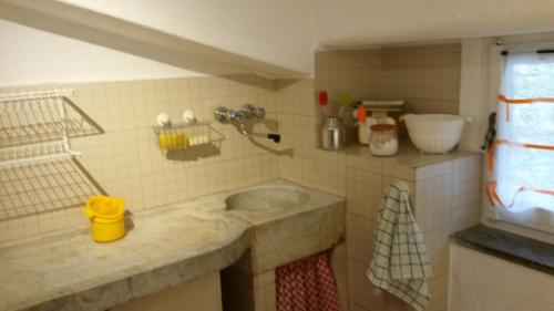 eine Küche mit einer Spüle und einer Arbeitsplatte in der Unterkunft Altrove in Ne
