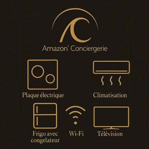 a group of signs on a blackboard withktop at Cocon Montabo - logement tout équipé avec climatisation et Wi-Fi - à seulement 5 min de la plage in Cayenne
