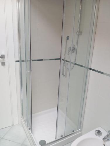 a glass shower in a bathroom with a sink at aMare27 in Citta' Sant'Angelo