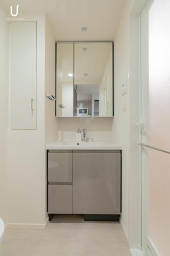 a bathroom with a sink and a mirror at n'estate 横浜阪東橋 in Yokohama