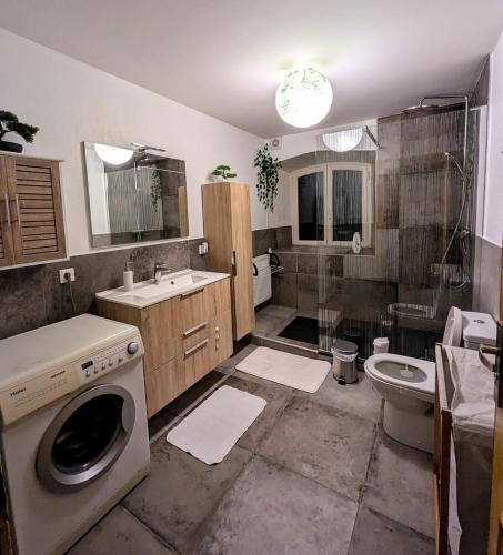 a bathroom with a washer and a washing machine in it at Domaine du KleinHammer in Windstein