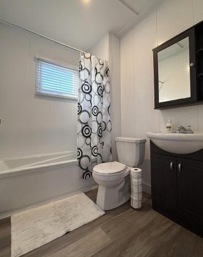 a white bathroom with a toilet and a sink at Gîte du Ruisseau in Lamarche