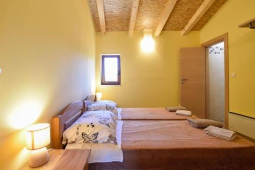 ein Schlafzimmer mit zwei Betten in einem Zimmer in der Unterkunft Family friendly house with a swimming pool Maovice, Zagora - 24726 in Vrlika