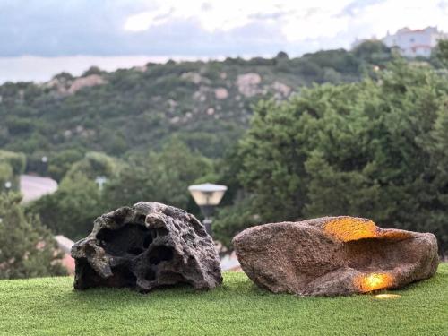 a large rock sitting on top of a green field at Casa Alessandra, Apartment in Porto Cervo in Porto Cervo