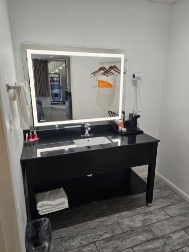 a bathroom with a sink and a mirror at The Edyn Motel in Wytheville