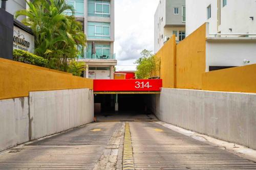 a tunnel with a red sign in the middle at Apt in Nuevo Vallarta, 5 min from beach in Nuevo Vallarta 