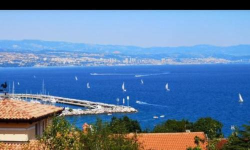 a view of a harbor with boats in the water at Rooms BELA in Ičići
