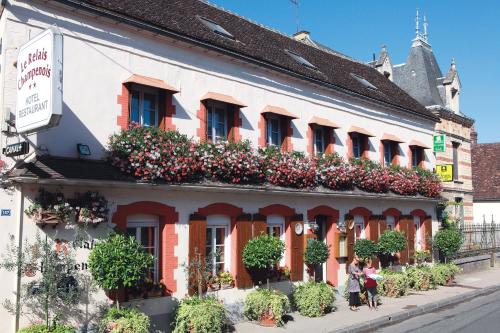 a building with flowers on the side of it at Logis Le Relais Champenois in Sézanne