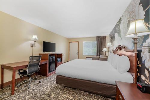 a hotel room with a large bed and a desk at Quality Inn Eureka Springs South in Eureka Springs