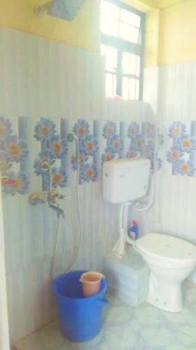 a bathroom with a toilet and a shower in it at Five Pearls Homestay in Cherrapunji