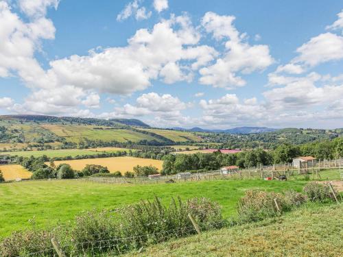 a field of green grass with mountains in the background at Woodside Hut 2 - Uk36106 in Auchterneed