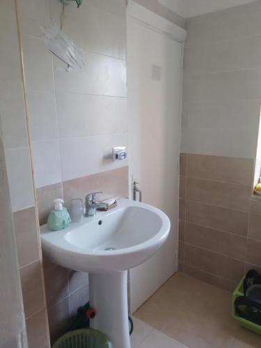 a bathroom with a white sink and a mirror at Al casale in Capriglia