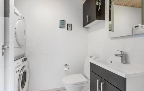 a white bathroom with a washing machine and a sink at Nice Home In Vejby With Sauna in Vejby