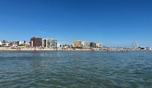 a large body of water with a beach and buildings at Studio Marina & Soleil - Port de Canet in Canet-en-Roussillon