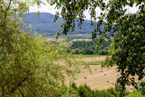 a field with hay bales in a field at Hilltop Wellness Haven W AC & Jacuzzi by NW in Recsk