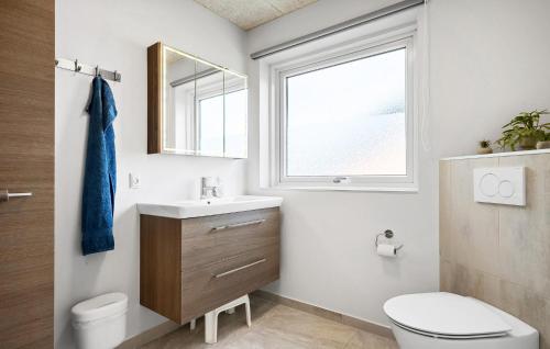 a bathroom with a toilet and a sink and a window at Nice Home In Skjern With Wifi in Skjern