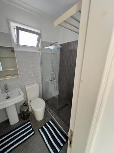 a bathroom with a shower and a toilet and a sink at 4 bed room Villa Alsancak Girne in Lageia
