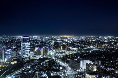 a view of a city at night with traffic at Nagoya Marriott Associa Hotel in Nagoya