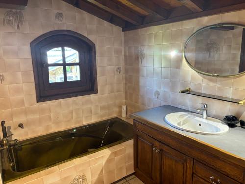 a bathroom with a sink and a bath tub at Le Mont in Demi-Quartier