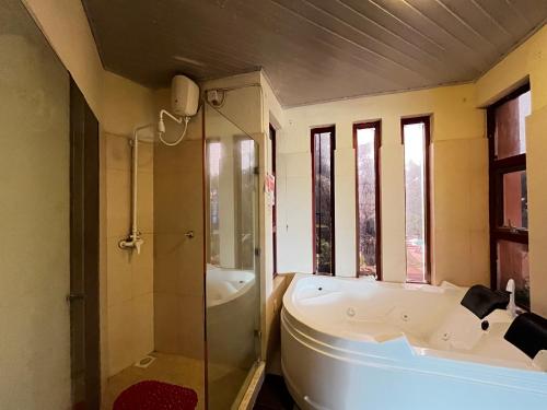 蒙巴萨Magnificent Beachfront Holiday Homes的带淋浴、浴缸和水槽的浴室