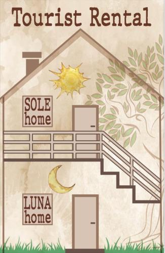 a drawing of a house with the sun and a tree at Luna Home in Arona
