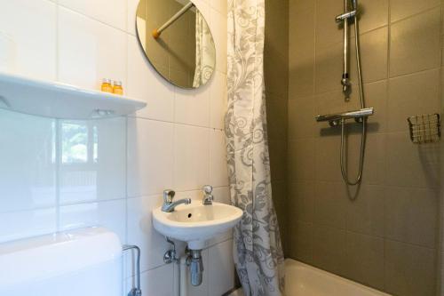 a bathroom with a sink and a shower at La Roche-en-Ardenne, La Rive 4P or La Forêt 17P in Mellet