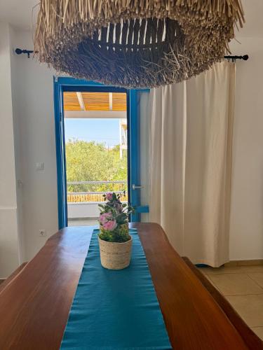a table with a potted plant on top of it at Dimora Miranda in Agios Prokopios