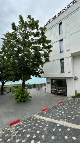 a tree in front of a building with a tree at THE DECK OTEL in Trabzon