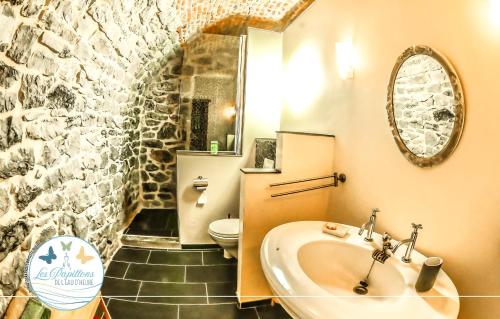a bathroom with a sink and a toilet at Les Papillons de l'Eau d'Heure - charmant gîte près des lacs in Walcourt