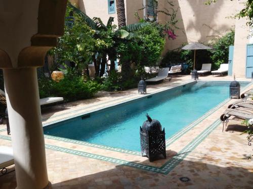 a swimming pool with a bird sitting on top of it at Palais Oumensour in Taroudant
