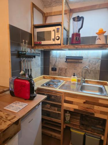 a small kitchen with a sink and a microwave at BOB HOUSE - Il Bellantonio in I Prati