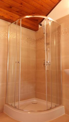 a shower with a glass enclosure in a bathroom at Villa Osa Modlin Airport in Zakroczym